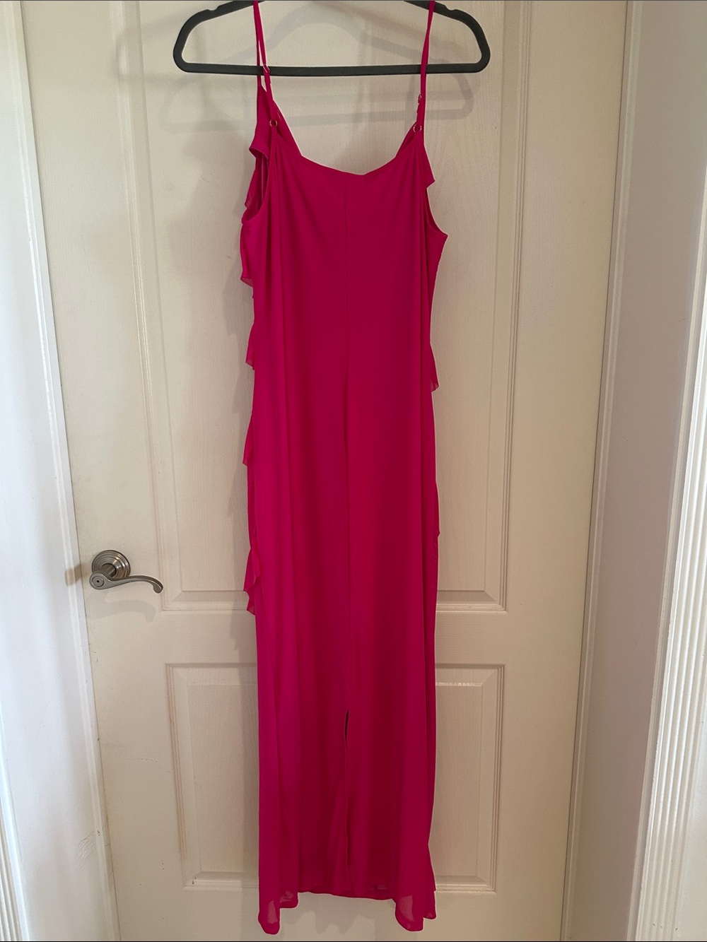 Fuchsia Ruffled Spaghetti-Strap Maxi Dress - Picture 4 of 9